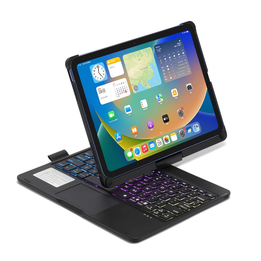360 Rotatable Keyboard for iPad A16 11th Gen 2025 11 inch/10th Gen 2022 10.9 inch, iPad Air 11 inch M3 2025/M2 2024, Air 5/4, Pro 11" 4/3/2/1 Gen Foldable Backlit Keyboard with Touchpad (Black)