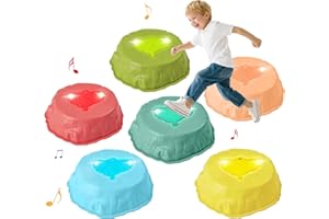 Gleamkid Light Up Stepping Stones for Kids with Music: 6PCS Thicker Double Non-Slip Balance Stepping Stones with Rainbow Spinner, Indoor Outdoor Sensory Toy for Toddlers Ages 3+, Boys & Girls Gifts