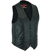 Daniel Smart Biker Vest for Men Economy Cowhide Black Motorcycle Vest with Unique V-Shaped Design and Multiple Pockets