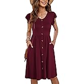 WNEEDU Women Summer Dresses Sleeveless Casual Loose Swing Button Down Midi Dress with Pockets