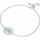 Real Forget-Me-Not Bracelet, Alaska State Flower Jewelry, Silver Adjustable Box Chain, Pressed Botanical Keepsake for Women (Silver)