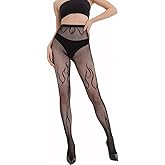 Amazleer Women's Fire Patterned Fishnet Tights Fire Blaze Pantyhose, Flames Tights, Fire Mesh Stockings for Halloween Cosplay
