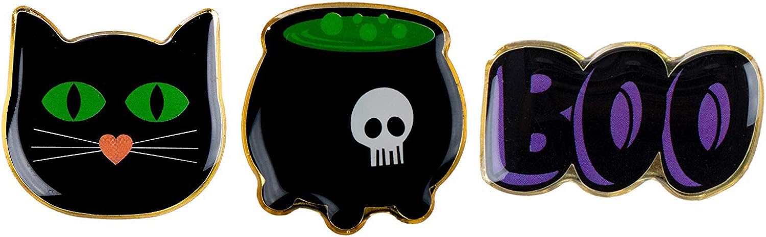 Halloween Pins - 24-Pack Enamel Pins, Lapel Pins for Halloween Costume Parties, Kids Party Favors, 6 Designs, 1.1 x 0.3 x 1.1 Inches: Clothing