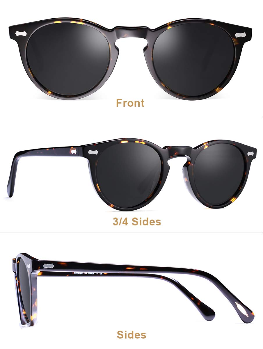 CARFIA Retro Polarized Sunglasses for Men UV400 Protection Handmade Acetate Round Frame CA5288L