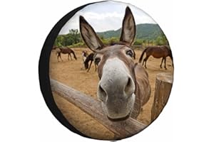 MIYASANG Funny Donkey Spare Tire Cover Animal Mule Cute Face Fence Farm Grass Weatherproof Universal Wheel Protectors Camper Tire Covers for Trailer Rv Travel(17 inch)