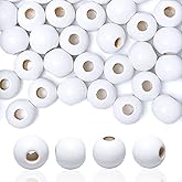 120Pcs 20mm White Wooden Macrame Beads Large Hole Vintage Style Wood Spacer Beads for Craft/Garland/Christmas Tree/Tassel Decor/Holiday Decoration (8mm Hole)