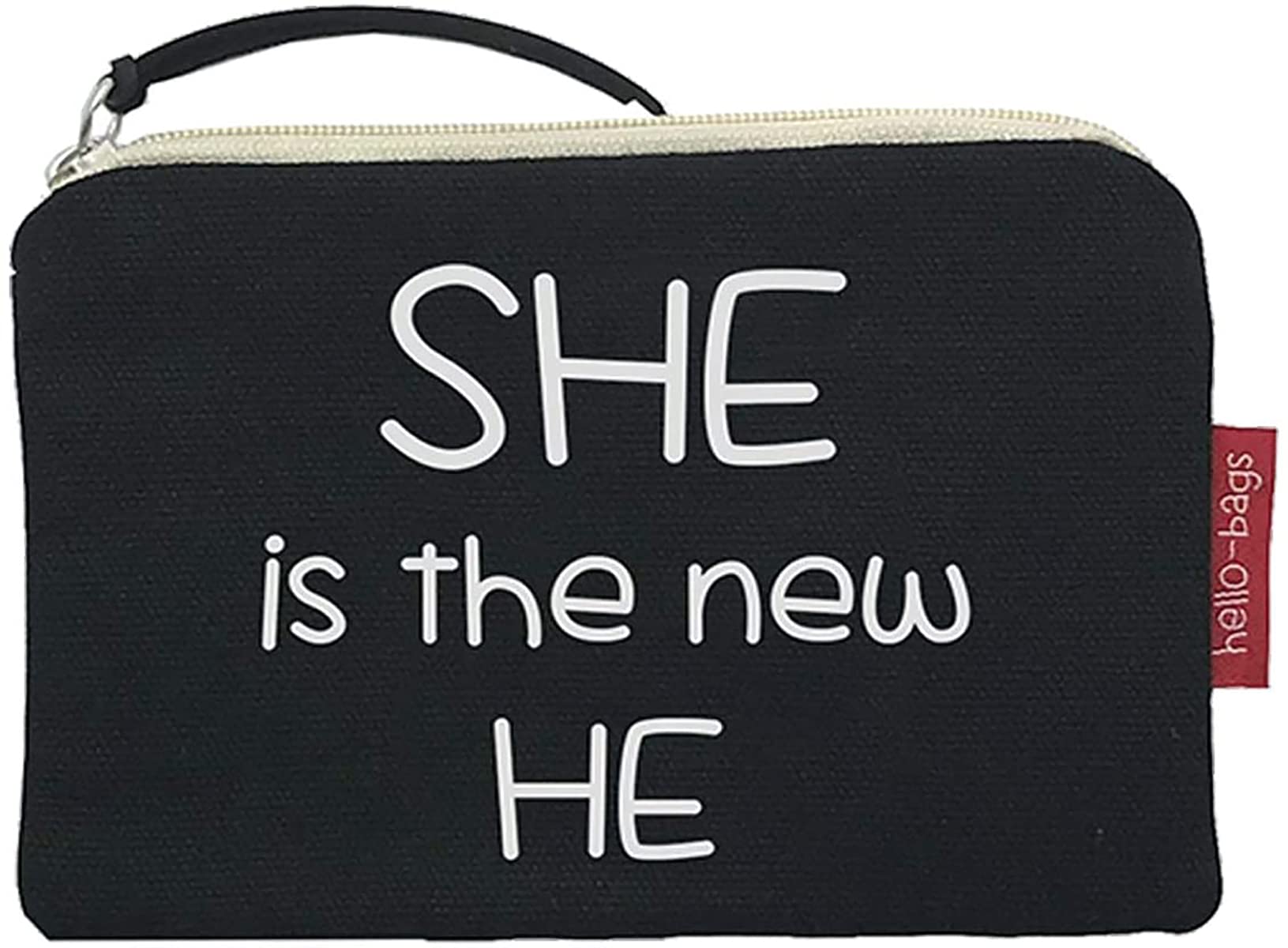 hello-bags. Coin Purse/Small Pouch. Exterior: 100% Cotton. Includes Zipper and Lining. Packed in a Gift Kraft Envelope. Model: “SHEISTHE”. Color: Black. Measurements: 14 * 10 cm.