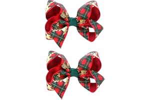 JUCCPUL 2PCS Christmas Hair Bows for Girls 3 Inches Plaid Elk Grosgrain Ribbon Hair Accessories Small Xmas Boutique Hair Clips Elk Christmas Hair Accessories for Toddler Baby Girls