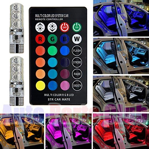 Car Reading Lights,Auto Parts Club 5050 RGBW LED Car Interior Reading Lights / Car Fog Lights,Super Bright 16-Color Changing Width Lamp Wedge Side Light with Wireless Remote Control
