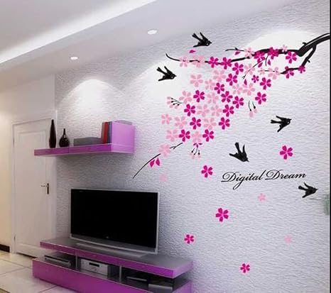 Decals Design Flower Branch with Birds Wall Sticker (PVC Vinyl, 50 cm x 70 cm),Multicolour