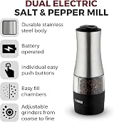 Tower T832248 Dual Electric Salt & Pepper Mill Stainless Black Battery Operated view 2