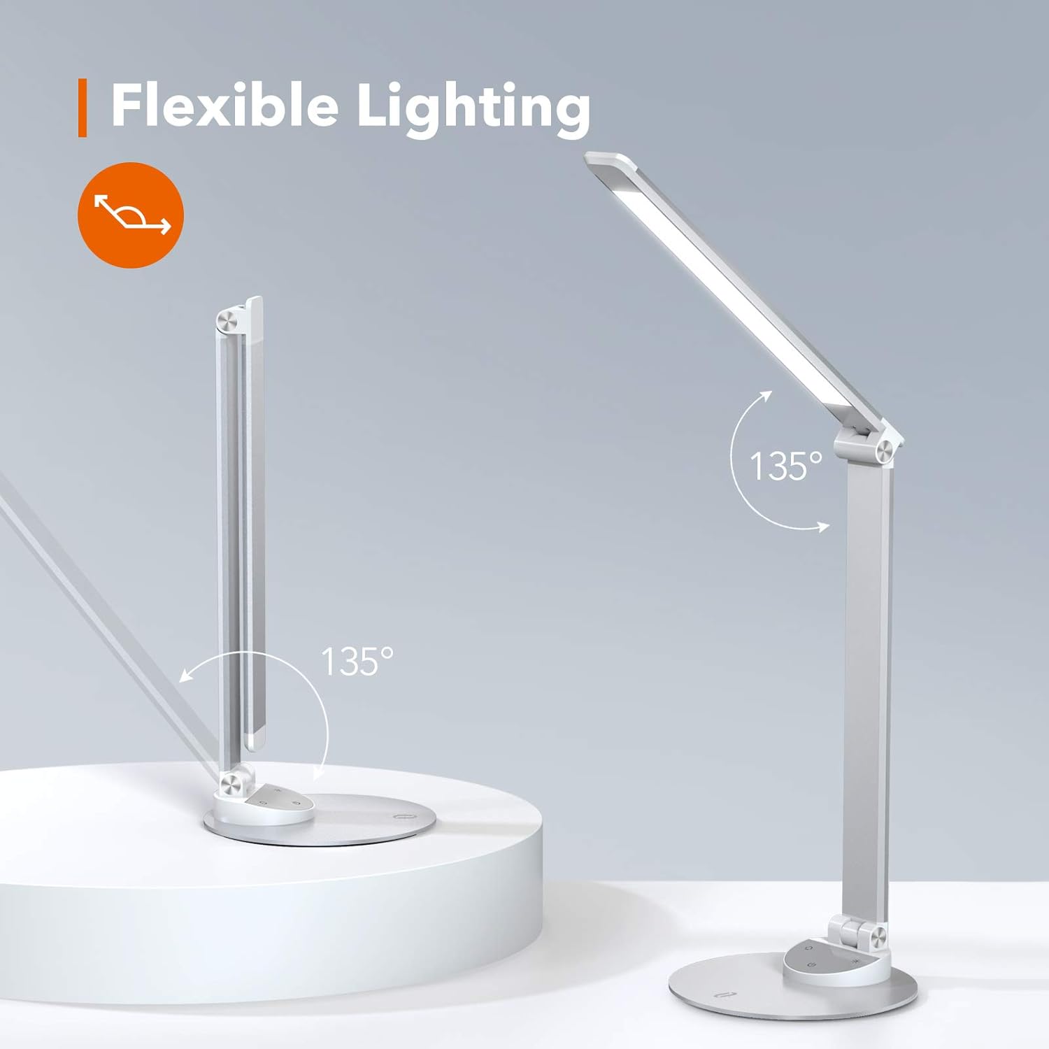 TaoTronics LED Desk Lamp with USB Charging Port, Eye- care Dimmable Lamp, 5 Color Temperatures with 5 Brightness Levels, Touch Control, Metal, Official Member of Philips EnabLED Licensing Program - - 