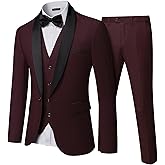 FancyFir Men's Slim Fit 3-Piece Tuxedo Set, One Button Shawl Collar Jacket Vest Pants for Party, Business and Wedding