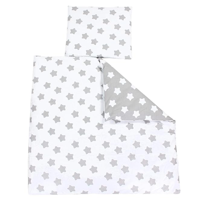 TupTam Unisex Baby Bettwäsche Wiegenset 4-teilig, Farbe: Sterne Grau/Sterne Weiß, Größe: 80x80 cm