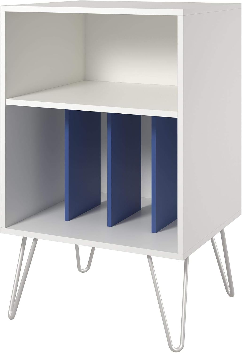 Ameriwood Concord Turntable Stand, White/Blue, Wood Look, 86.61 cm x 52.58 cm x 45.72 cm, White/ Blue - Image 4