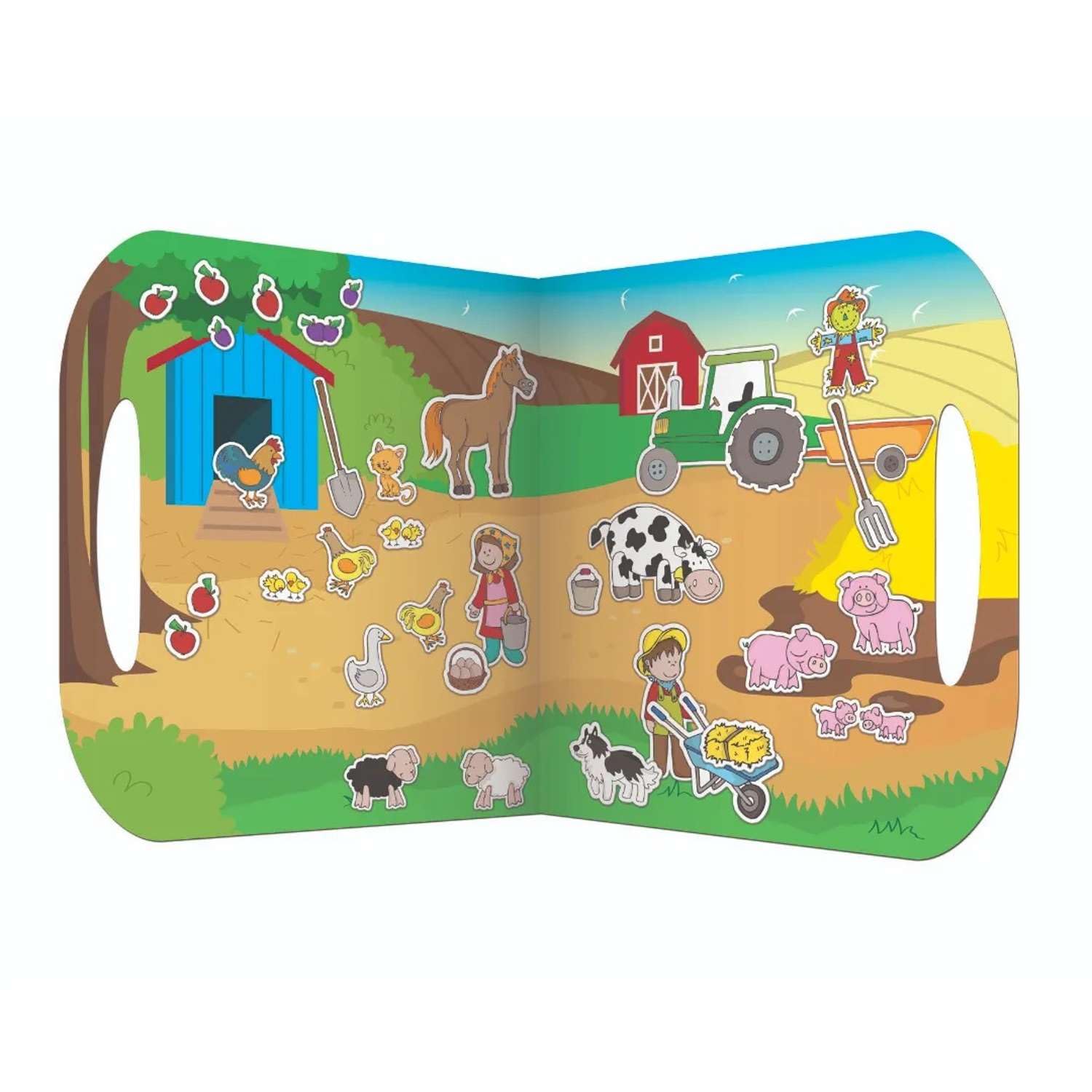 Farm Stickabouts Sticker Sets by Fiesta Crafts - Glue-Free Stickers - Stick & re-stick on all smooth surfaces - Play scene & lots of washable stickers for endless imaginative play. Age 3-7 years