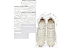 PUREVACY Clear Drawstring Bags 12" x 16", Pack of 50 Travel Shoe Bags for Packing, Shipping, Storage, 2 mil Waterproof Clear Plastic Bag with Double Cotton Drawstrings, Odorless Shoe Dust Bags