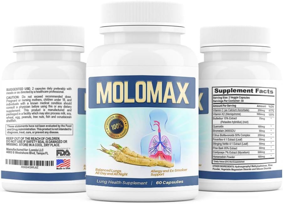 Lung Detox & Cleanse with Horseradish Decongestant Support (60 Pills, 1 Month Supply) Reduces Mucus in Respiratory System, Ex-Smokers, Supports Lung Health for Men & Women| Includes Vitamin C