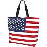 Hufuaoey American Flag Tote Bag With Zipper 4th Of July Bags Large Women Patriotic Bag Reusable Handles 4th Of July Gifts