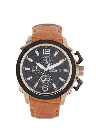 BLACK DIAL CHRONOGRAPH WATCH WITH LEATHER STRAP