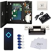 MENGQI-CONTROL Electric Strike Lock Complete TCP/IP Network Single Door Access Control Board System Kits with 110V Metal Power Supply RFID Reader+Exit Button Phone APP remotely Open Door