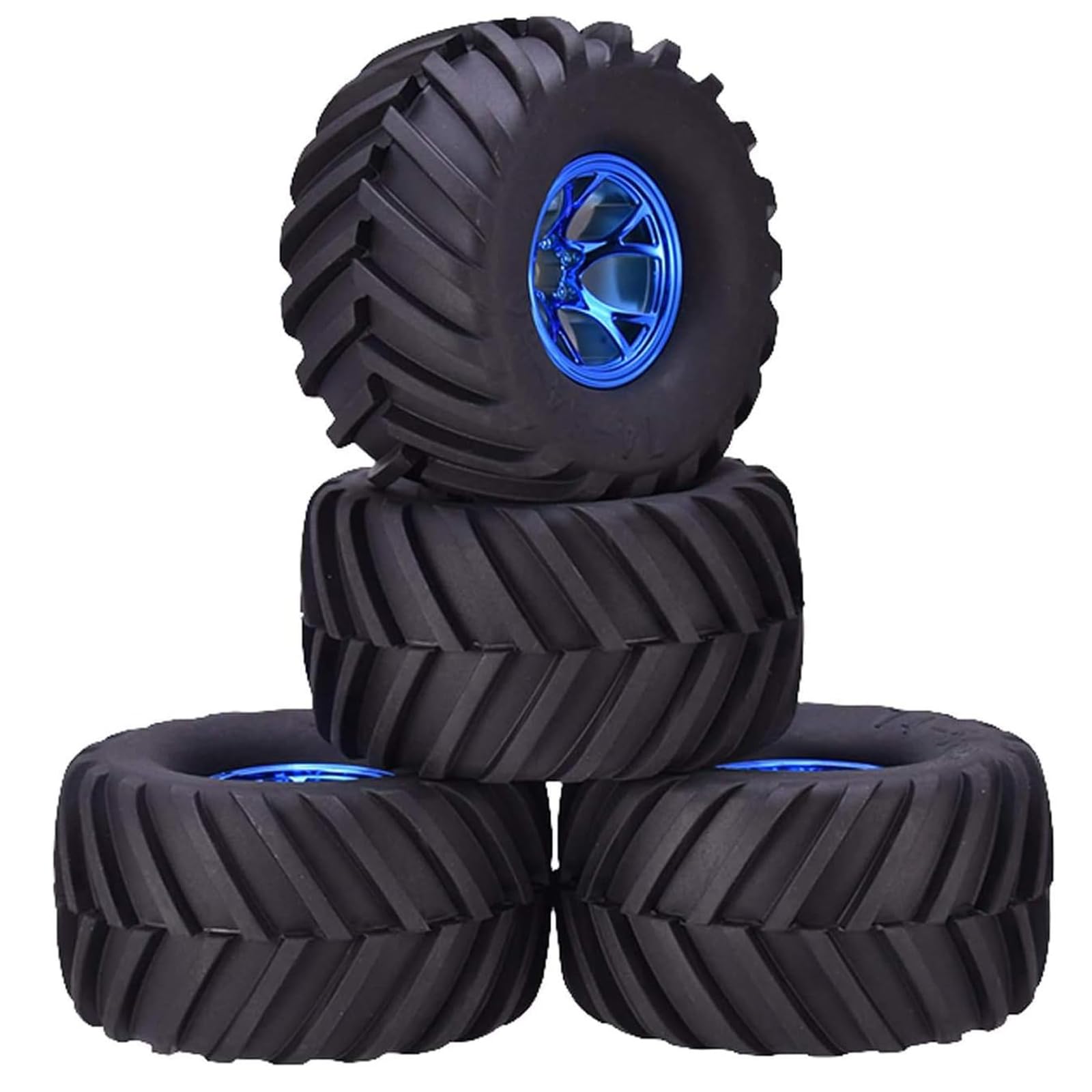 KINGCOO 4PCS RC Truck Tires 135MM Rubber Tyres and Plastic Wheel Rims Accessories for Monster Truck 1/10 RC car for HSP HPI Tamiya Kyosho Truggy (Y-Blue)