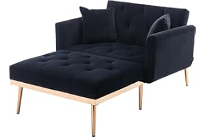 SULOPS 40.94'' Wide Modern Accent Chair with 3 Angles Adjustable Backrest+2-Pillow, Tufted Upholstered Chaise Lounge Chair, Recliner Armchair & Ottoman Set for Living Room, Bedroom (Velvet Black-2)