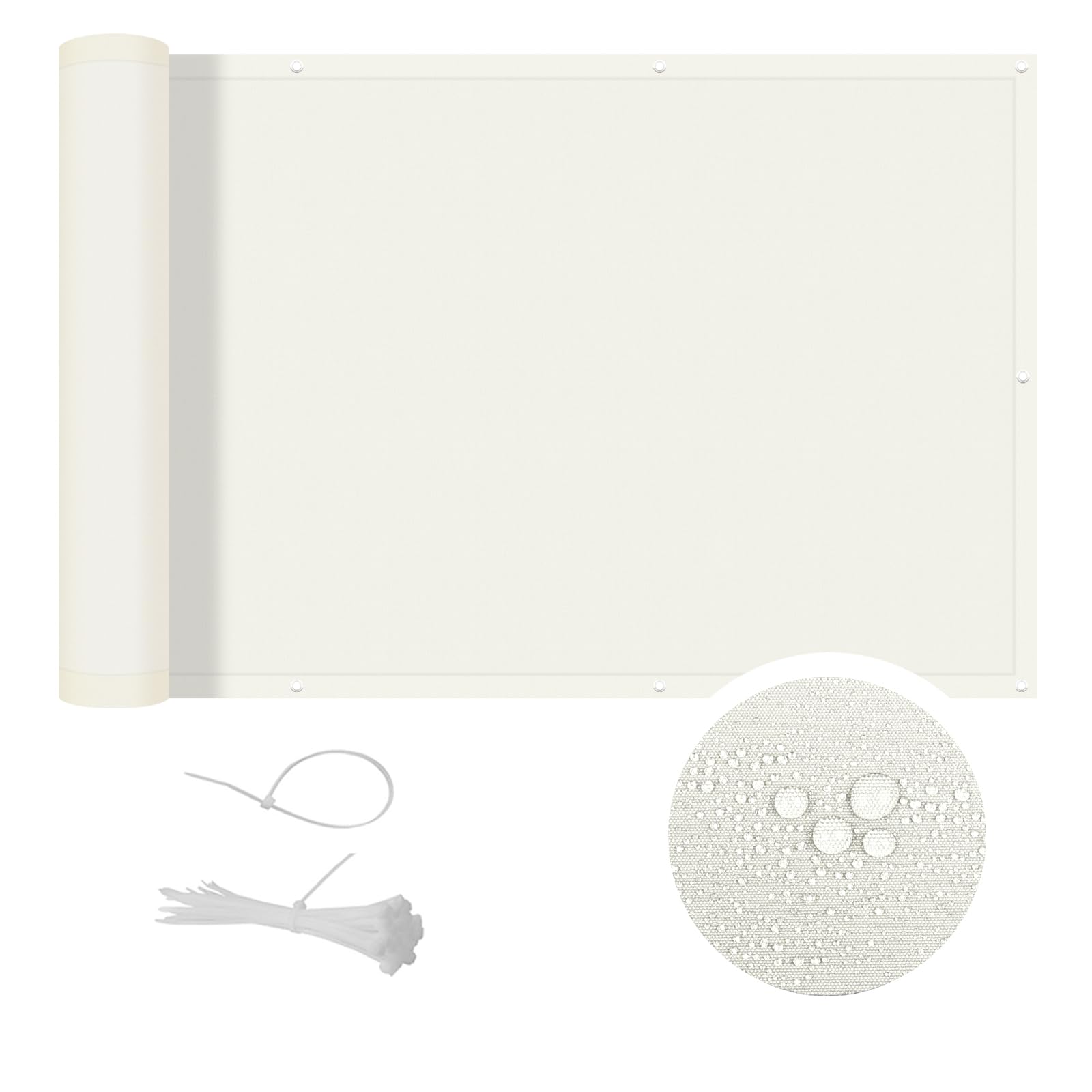 Cool Area balcony privacy screen,PES balcony cover anti-peeping,anti-rain, anti-ultraviolet,75x400 cm,Cream