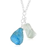 Raw Aquamarine and Apatite Natural Crystals Pendant Necklace, Raw Gemstone, Energy Healing Crystals, Birthday, Gift for Her, Gemstone Jewelry 18 inch AAA+ Quality (apatite and aquamarine)