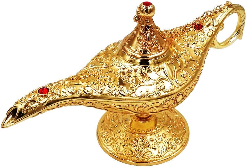 Oil Lamps & Accessories - Honoro Vintage Aladdin Magic Genie Lamp,Metal Wishing Light for Home Wedding Party Table Decoration Delicate Gift,Large Gold