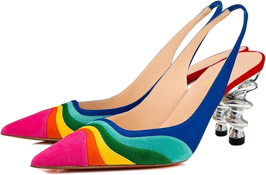 FOWT Zapatos de tacón bajo para mujer, de piel de ante con arco iris ...