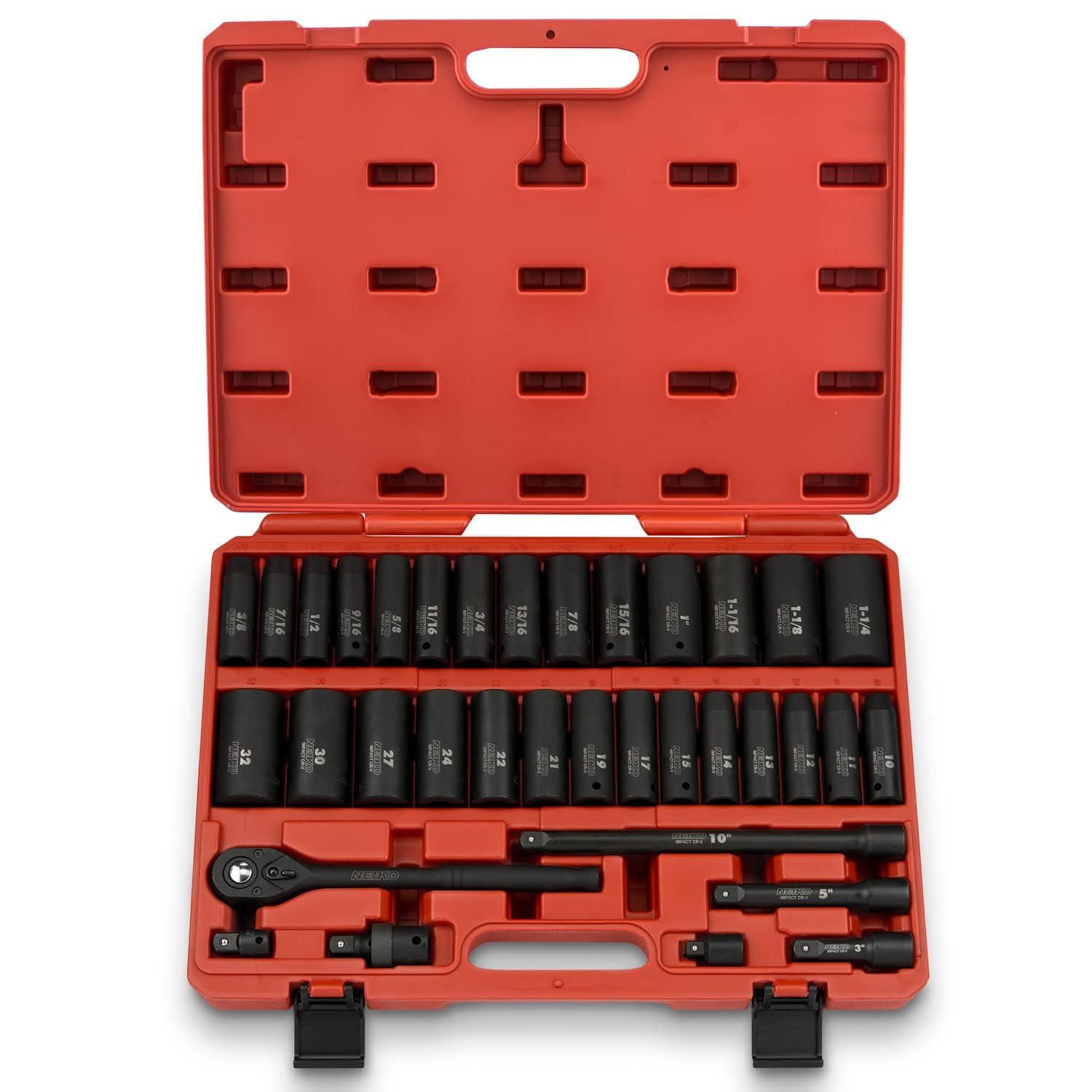 NEIKO 02446A 1/2" Impact Socket Set, 35 Piece, Deep