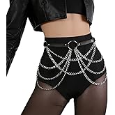 Gallipower Black Punk Waist Chain Belt,Punk Body Chain Jewelry for Women,Goth Costume Accessories,PU Leather Adjustable Body Jewelry for Women Party Gifts Ladies(Fits Waist 29.92IN-39.76IN)