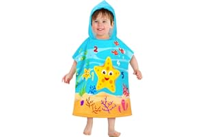 HUANLANG Kids Hooded Beach Towel for Boys Girls,Bath Pool Beach Poncho Towels Super Soft & Absorbent Cotton Towel Childrens Starfish Beach Towels for Toddler 0-7 Years Old