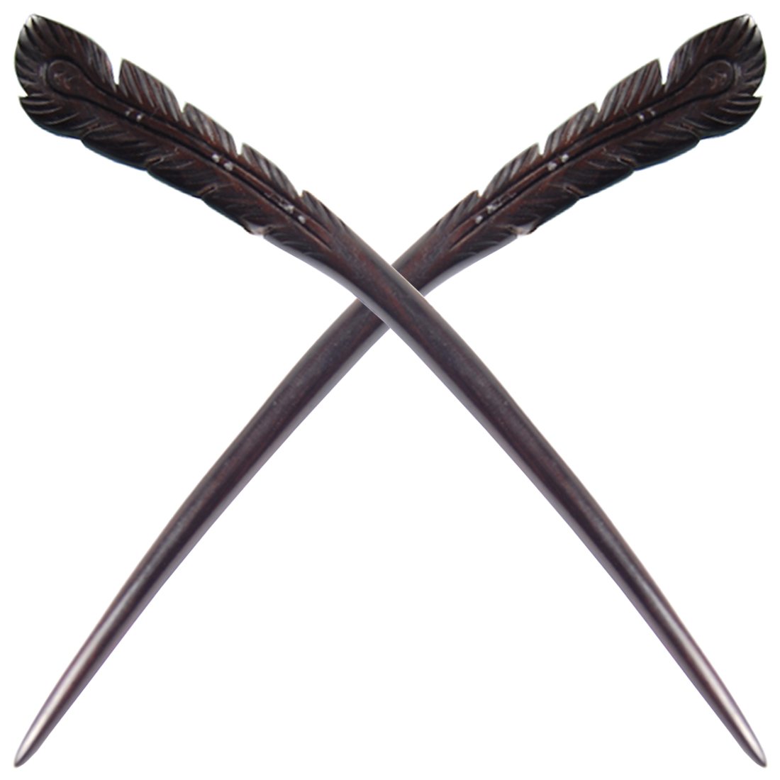 HOLLIHI 2 Pieces Handmade Ebony Wood Carved Hair Decor Sticks Shawl Pins Picks Pics Forks for Women Girls Hair Updo Making Accessory 18cm, Phoenix Feather