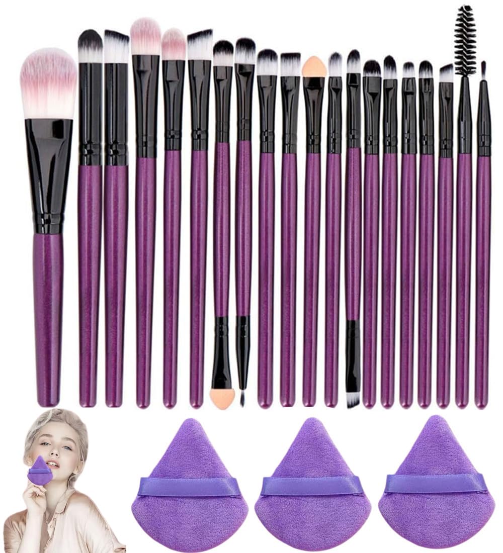Photo 1 of 23 PCS Makeup Brushes Make up Brush powder puff Set Professional Face Eyeliner for Foundation Blush Concealer Eyeshadow with Travel Cosmetic Beauty Tool Kit (Purple)