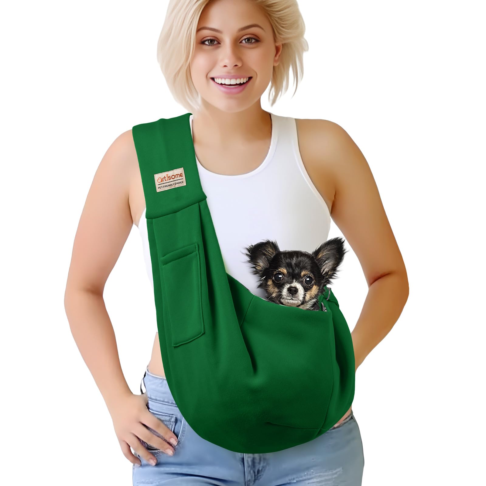 Photo 1 of artisome Pet Dog Sling Carrier for 3-10 lbs pet,Dog Purse Pouch,Dog Satchel,Reversible unadjustable Strap Travel Hand-Free Safe Bag Small Puppy Backpack (EmeraldGreen)