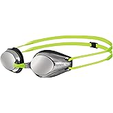 ARENA Tracks Unisex Junior Youth Essential Racing Swim Goggles Kids Swimmers Young Racers Anti-Fog Coated Mirror Lens, Silver/Black/Fluo Yellow