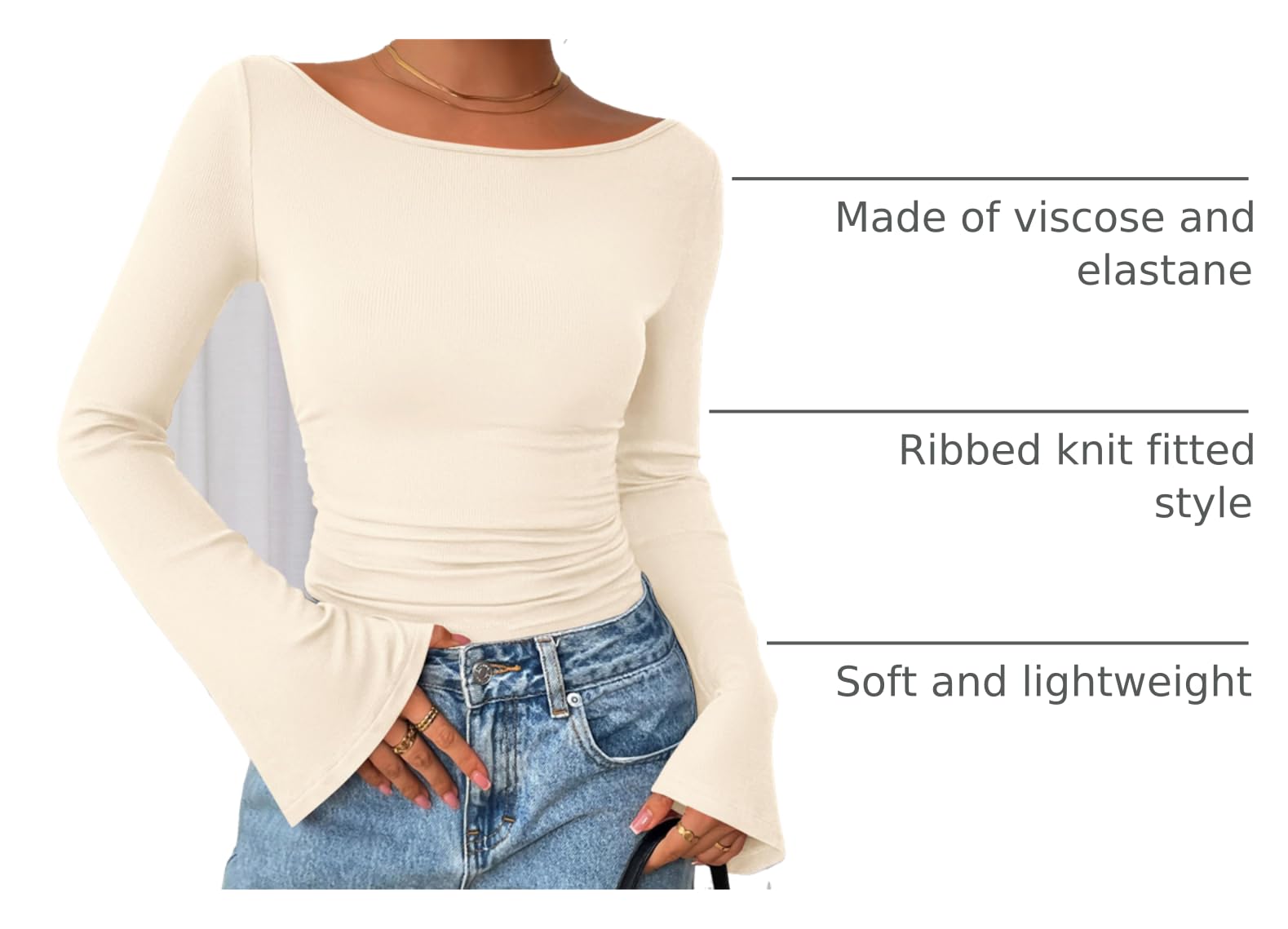 PRETTYGARDEN Women's Long Sleeve Shirts 2025 Fall Crop Going Out Tops Casual Boat Neck Bell Sleeve Ribbed Ruched Y2K Clothes