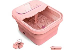 iFedio XL Touch Screen Collapsible Foot Spa with Heat, Bubble and Temperature Control, Foot Bath Massager with Massage Rollers, Foot Soaking Tub, Pedicure Foot spa for Stress Relief (Pink)