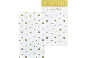 Inspired Mailers - Poly Mailers 6x9-100 Pack - Gold Stars (White) - Small Shipping Bags - Polymailers 6x9 - Small Package Bags - 6x9 Mailing Bags for Shipping - 6x9 Mailers