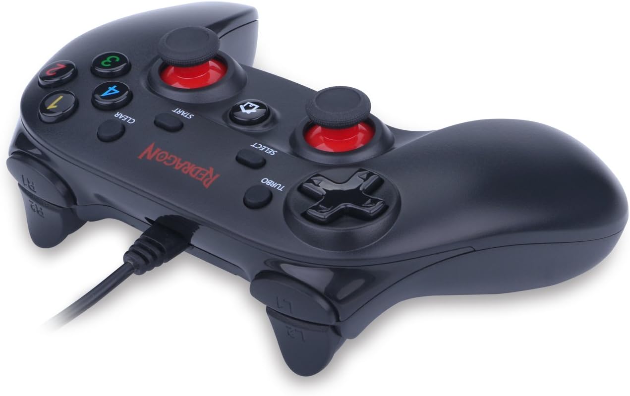Redragon G807 Gamepad, PC Game Controller, Joystick with Dual Vibration, Saturn, for Windows PC, PS3, Playstation, Android, Xbox 360 (Black, Wired): Computers & Accessories