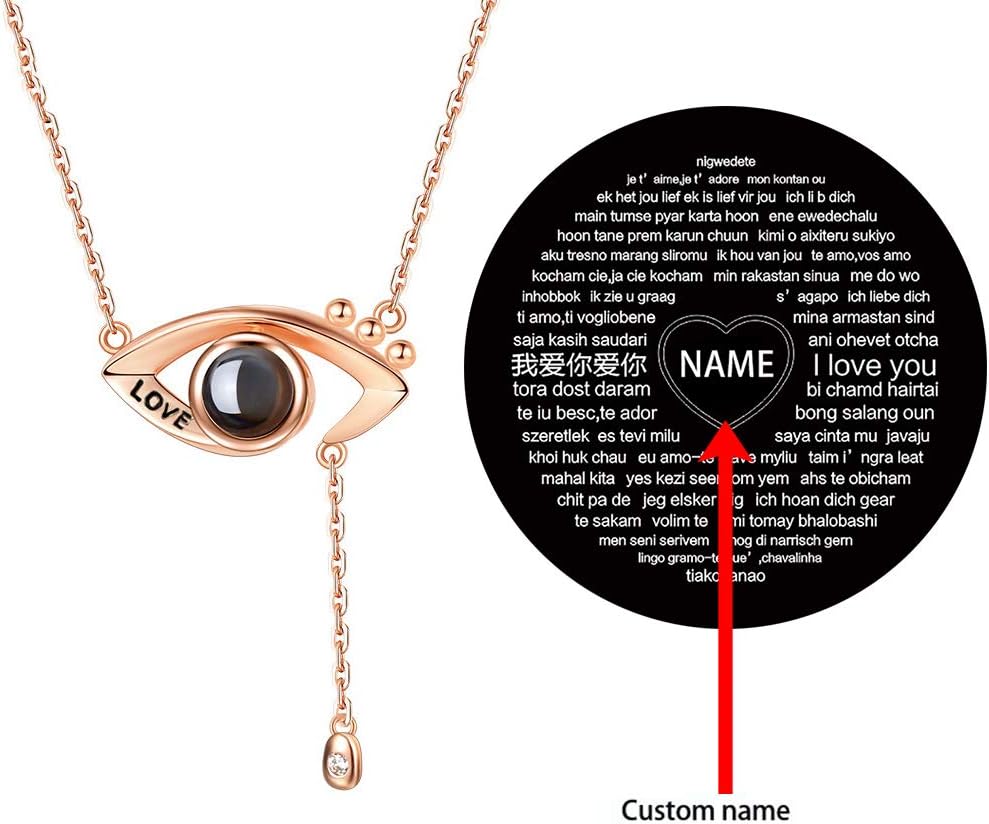 I Love You Necklace 100 Languages Custom Your Lover's Name in The Sterling Silver Projection Necklace