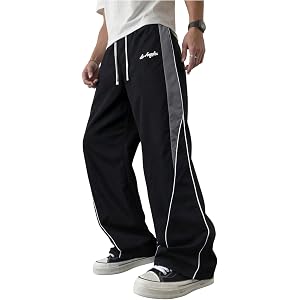 SHENHE Boy's Side Striped Track Pants Wide Leg Drawstring Colorblock Athletic Baggy Pants