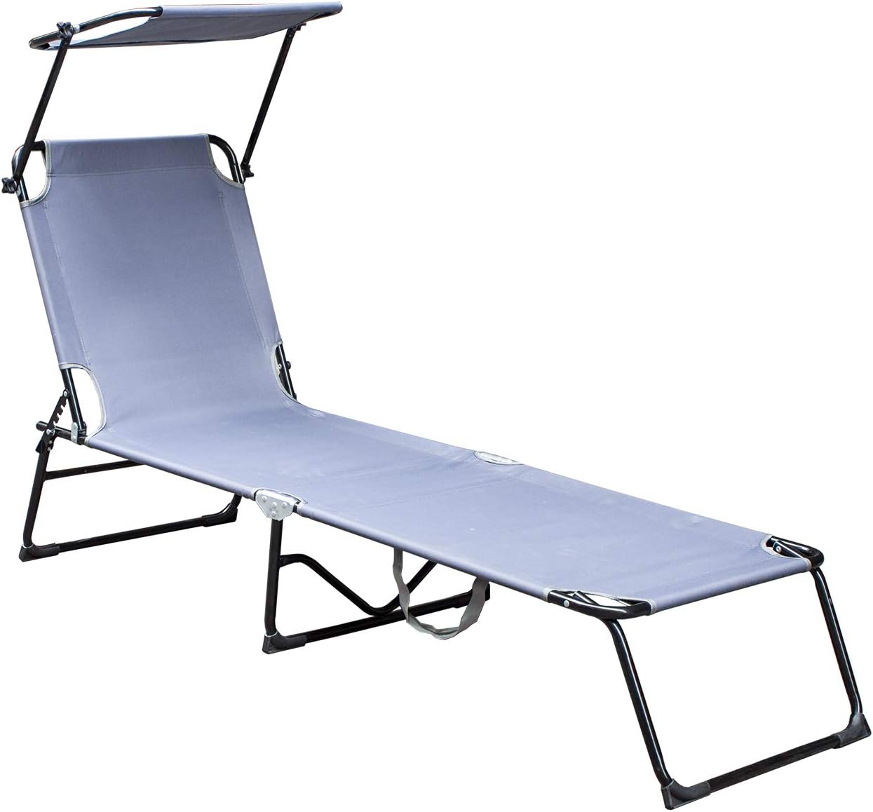 GOVITA LETTINO PRENDISOLE PIEGHEVOLE IN ALLUMINIO DA SPIAGGIA MARE PROFESSIONALE IN ALLUMINIO CON TETTUCCIO PARASOLE ORIENTABILE E CUSCINO PISCINA SEDIA SDRAIO RECLINABILE IN 3 POSIZIONI (Beige