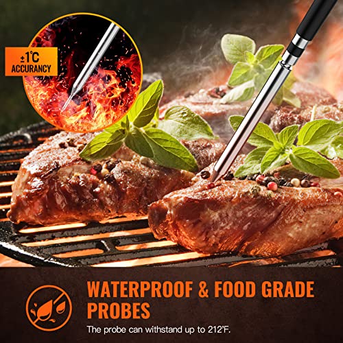 Termometro da cucina senza fili con 2 sonde per barbecue, fino a 80 metri per forno, barbecue, cucina, barbecue, barbecue