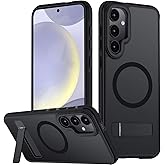 Mondelete for Samsung Galaxy S24 Case, [Compatible with MagSafe], Adjustable Kickstand,Military Grade Drop Tested, Translucent Matte Phone Case for Galaxy S24 Case (Black)