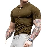 Lehmanlin Men's Muscle Polo Shirts Long&Short Sleeve Casual T- Shirts Slim Fit Stretch Ribbed Golf Tops