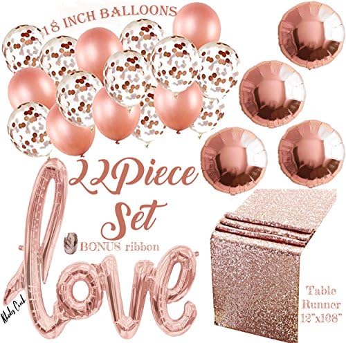 Rose Gold Balloons and Party Decorations | Confetti Balloons, Sequin Table Runner and More