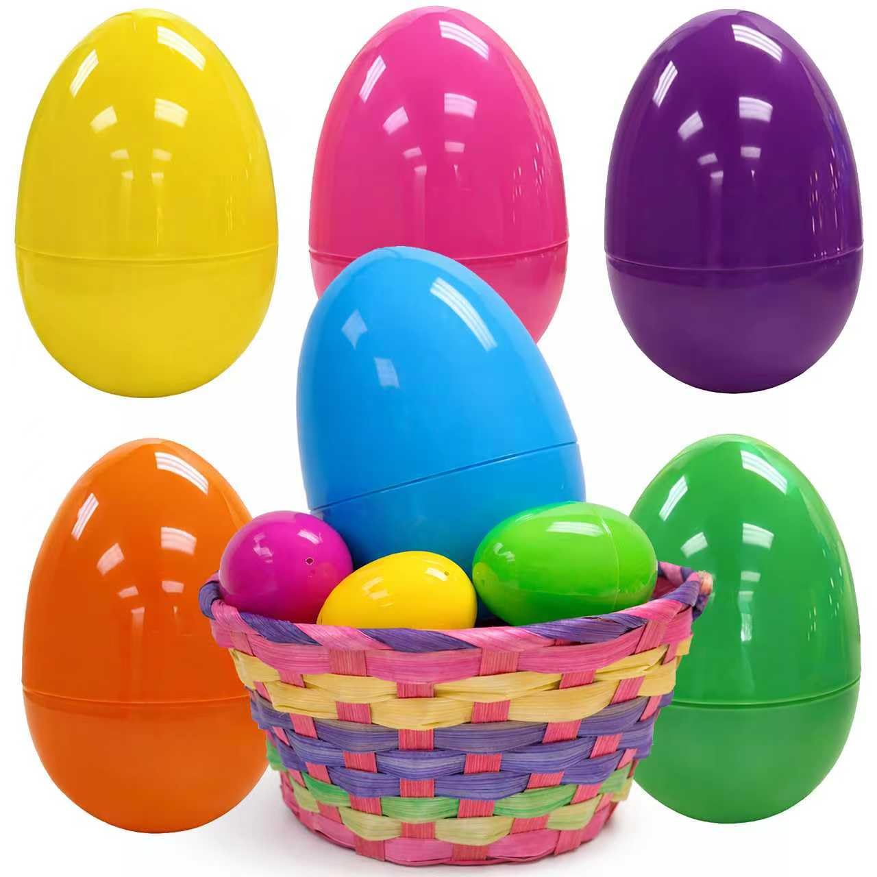 GiftExpress 6 Inch Easter Eggs - 6 Piece Extra Large 6" x 4.25" Assorted Color Fillable Plastic Eggs - Adult & Kid Party Toys for Gift Baskets or Egg Hunt Décor